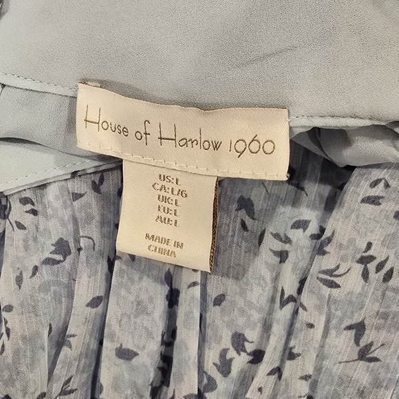 House of Harlow 1960 Shona Joy Mockneck Long Sleeve Smocked Mini Dress Blue L. - Picture 8 of 13